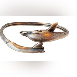 Vintage Sterling Silver 925 Dolphin Bangle Bracelet